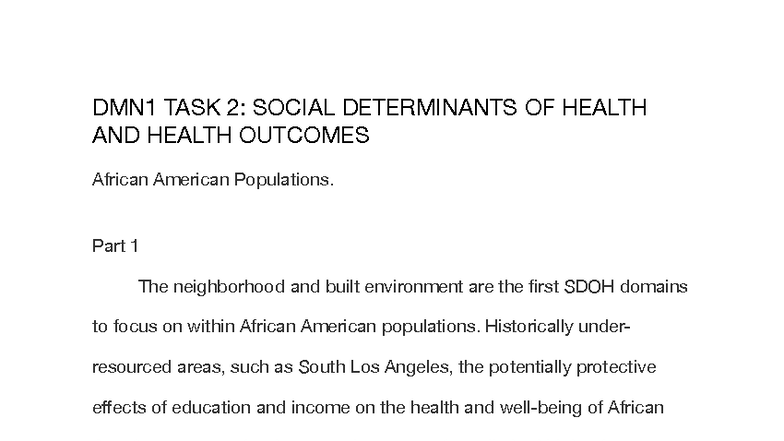 DMN1 TASK 2: Social Determinants of Health in African American ...