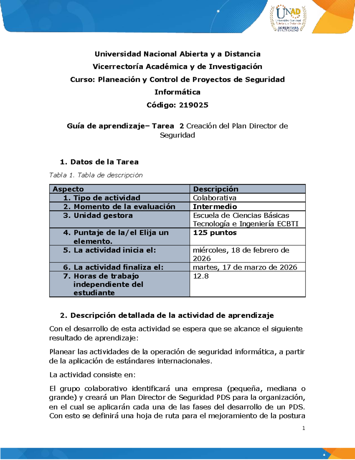 Guía de Tarea 2: Creación del Plan Director de Seguridad - 219025 - Studocu