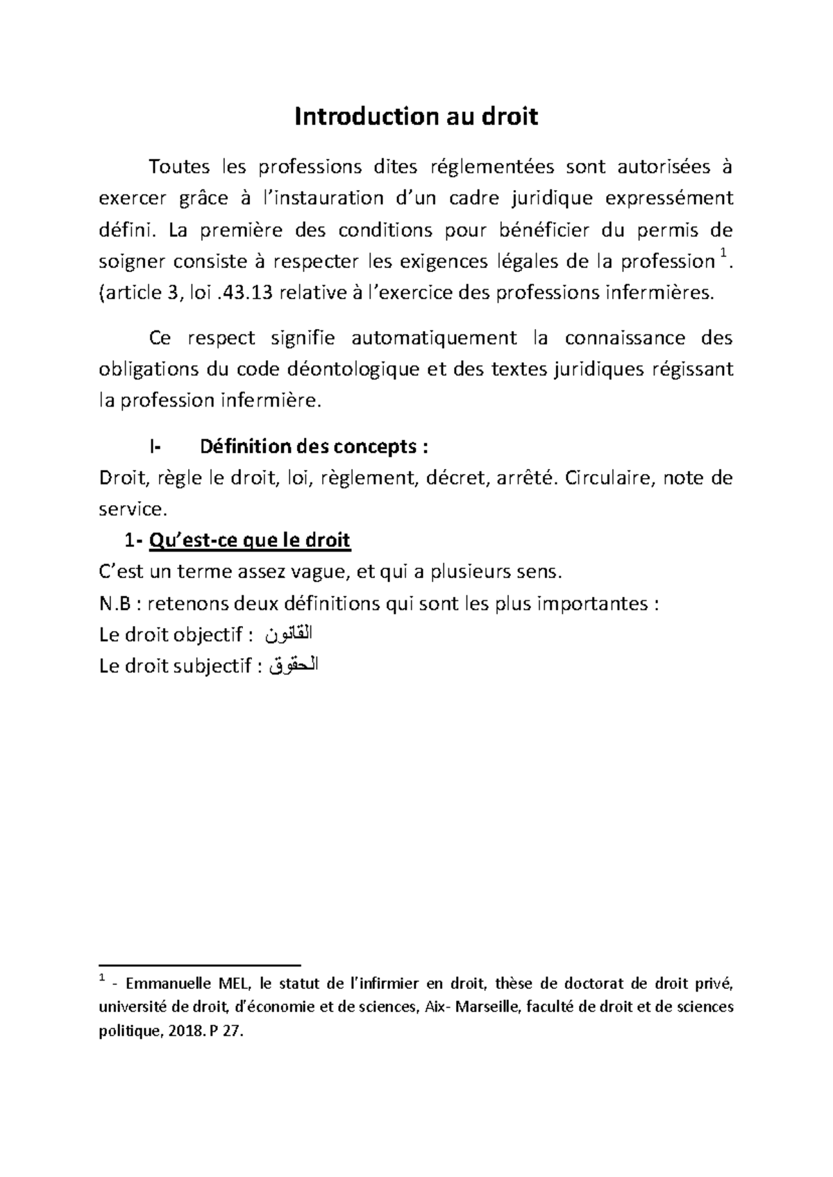 Introduction au Droit - Résumé des Concepts Juridiques en Soins ...