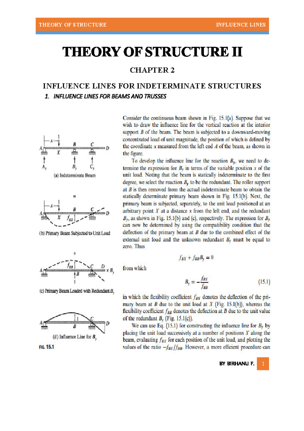 CH 2A: Influence Lines for Indeterminate Structures in Beams & Trusses ...