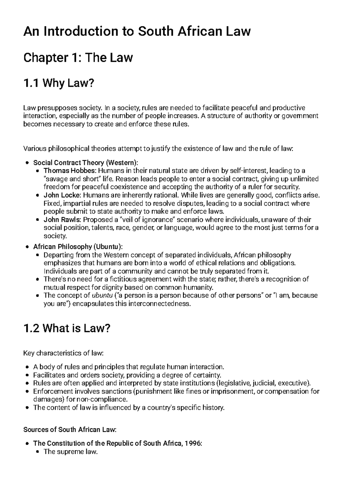 LHF 101: Summary of South African Law - Chapter 1 Insights - Studocu