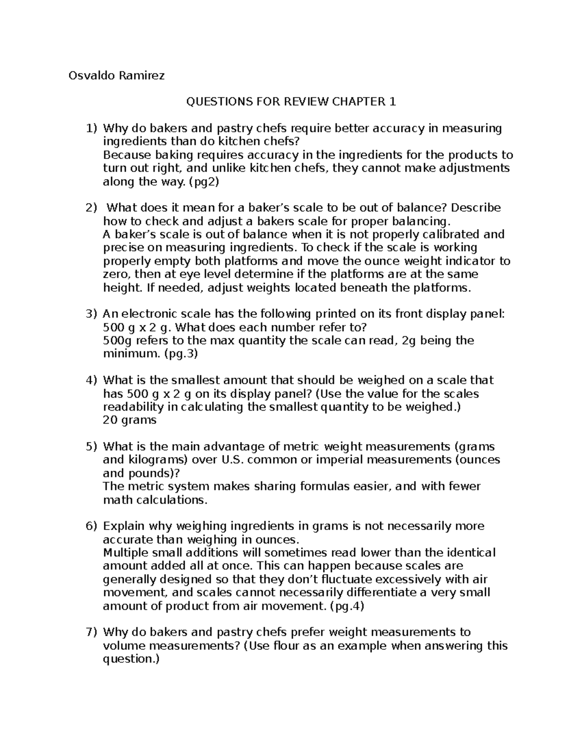 Review Questions and Answers for Baking Science (Chapter 1 & 2) - Studocu