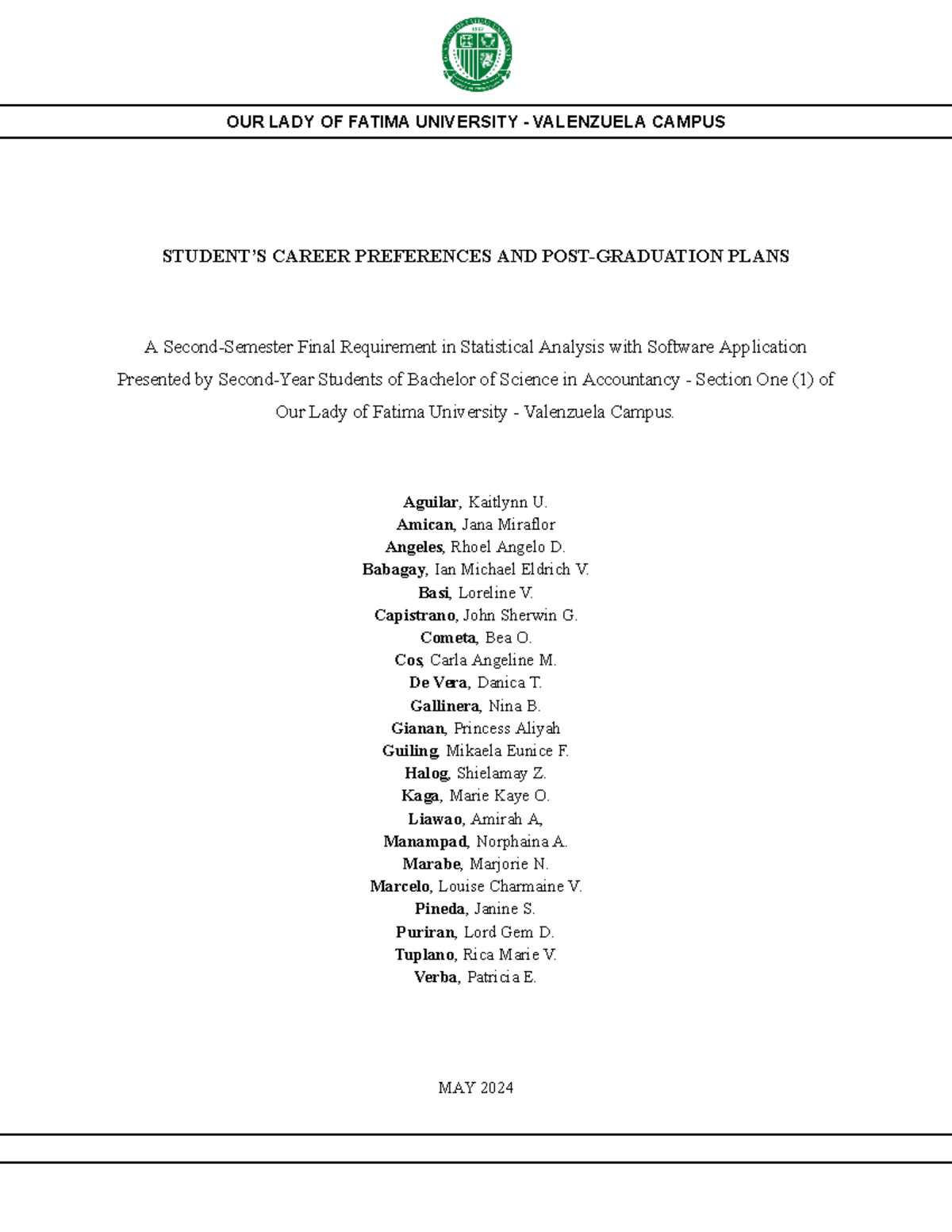 Students Career Preferences AND POST Graduation Plans - STUDENT’S ...