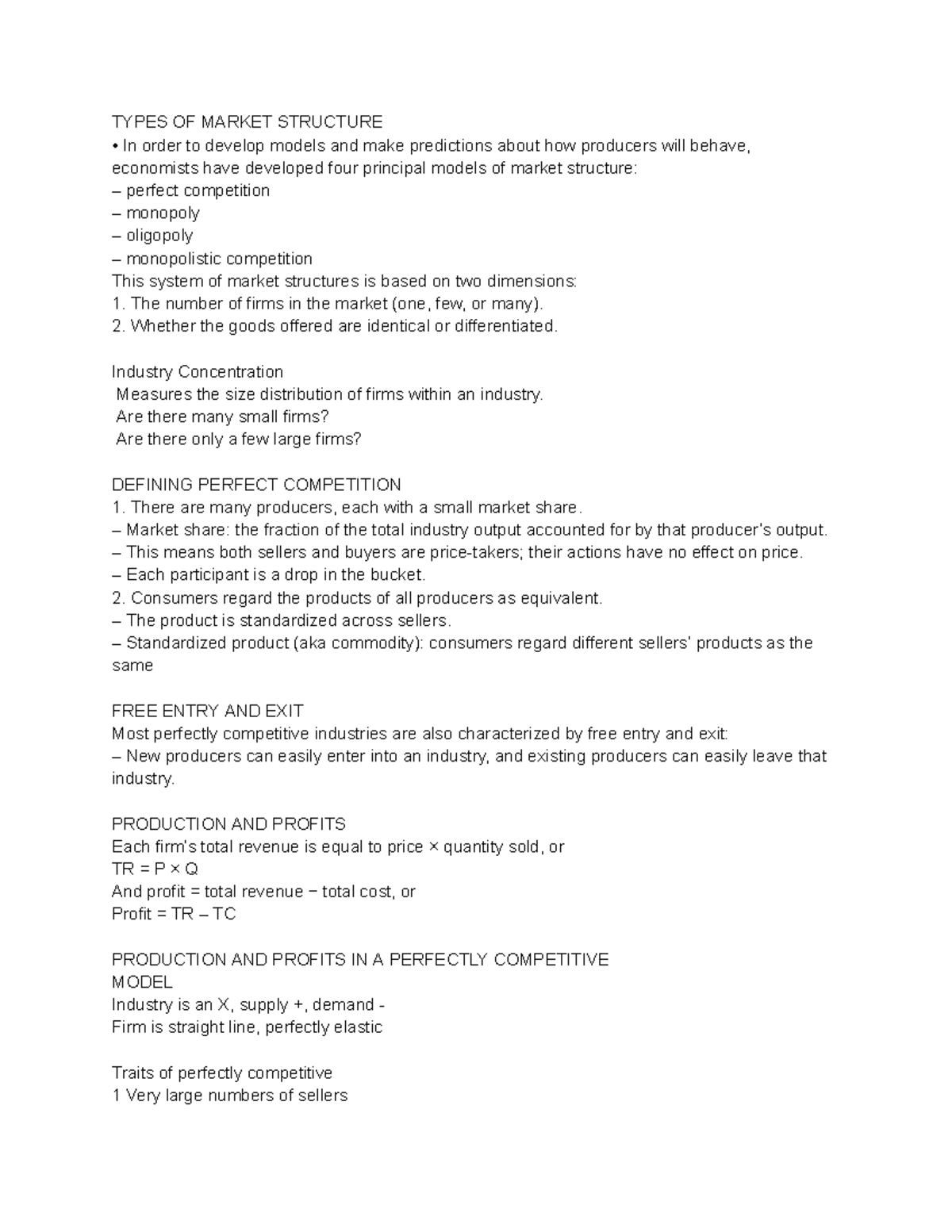 Microeconomics CH15: Market Structures and Perfect Competition Notes ...
