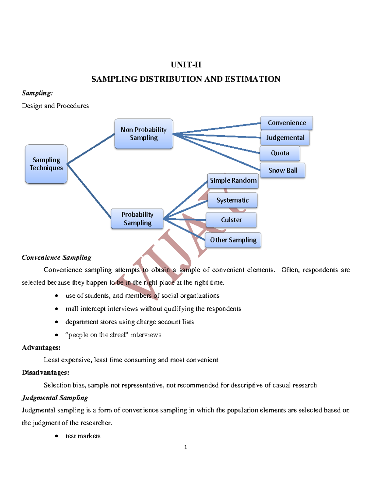 Unit-2 mba - Gdsyii - UNIT-II SAMPLING DISTRIBUTION AND ESTIMATION ...