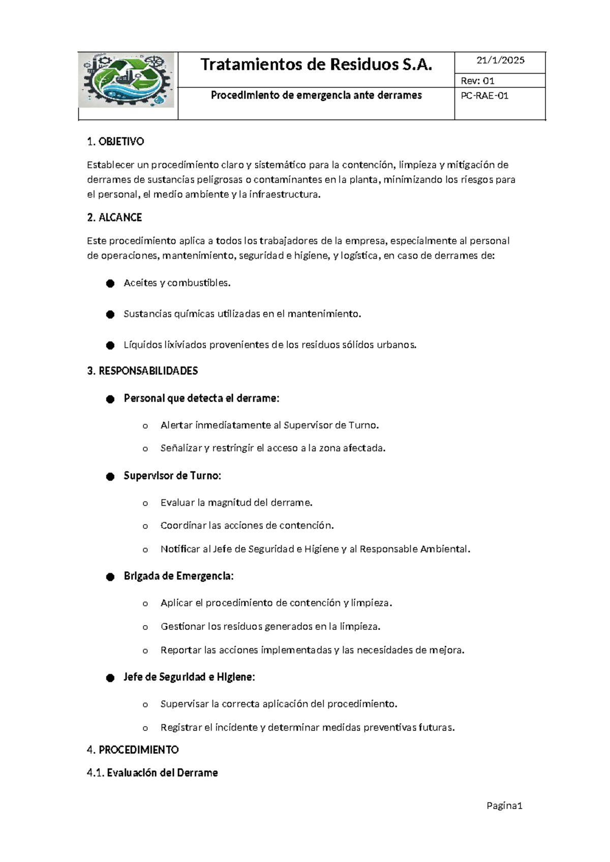Procedimiento de Emergencia ante Derrames - Tratamientos de Residuos S ...
