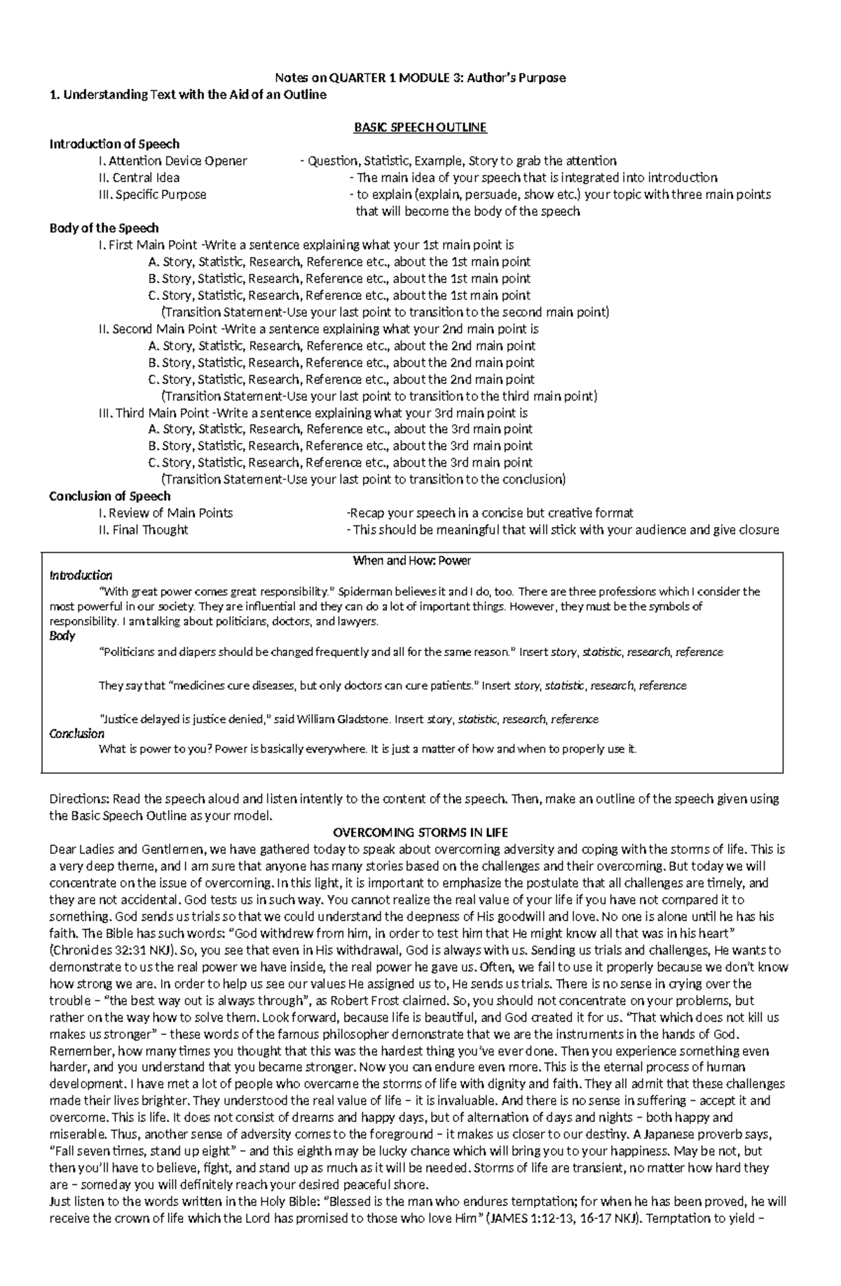 Q1 M3 Authors Purpose Notes - Notes on QUARTER 1 MODULE 3: Author’s ...