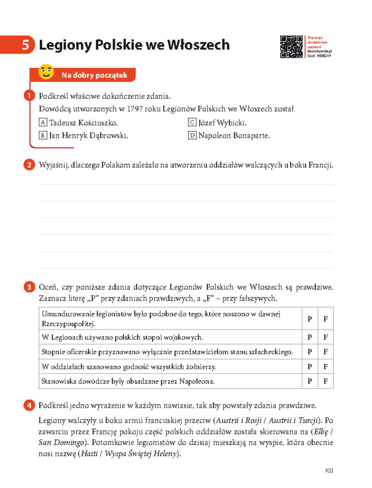 Legiony Polskie we Włoszech i Księstwo Warszawskie - Karta Pracy H68GV1