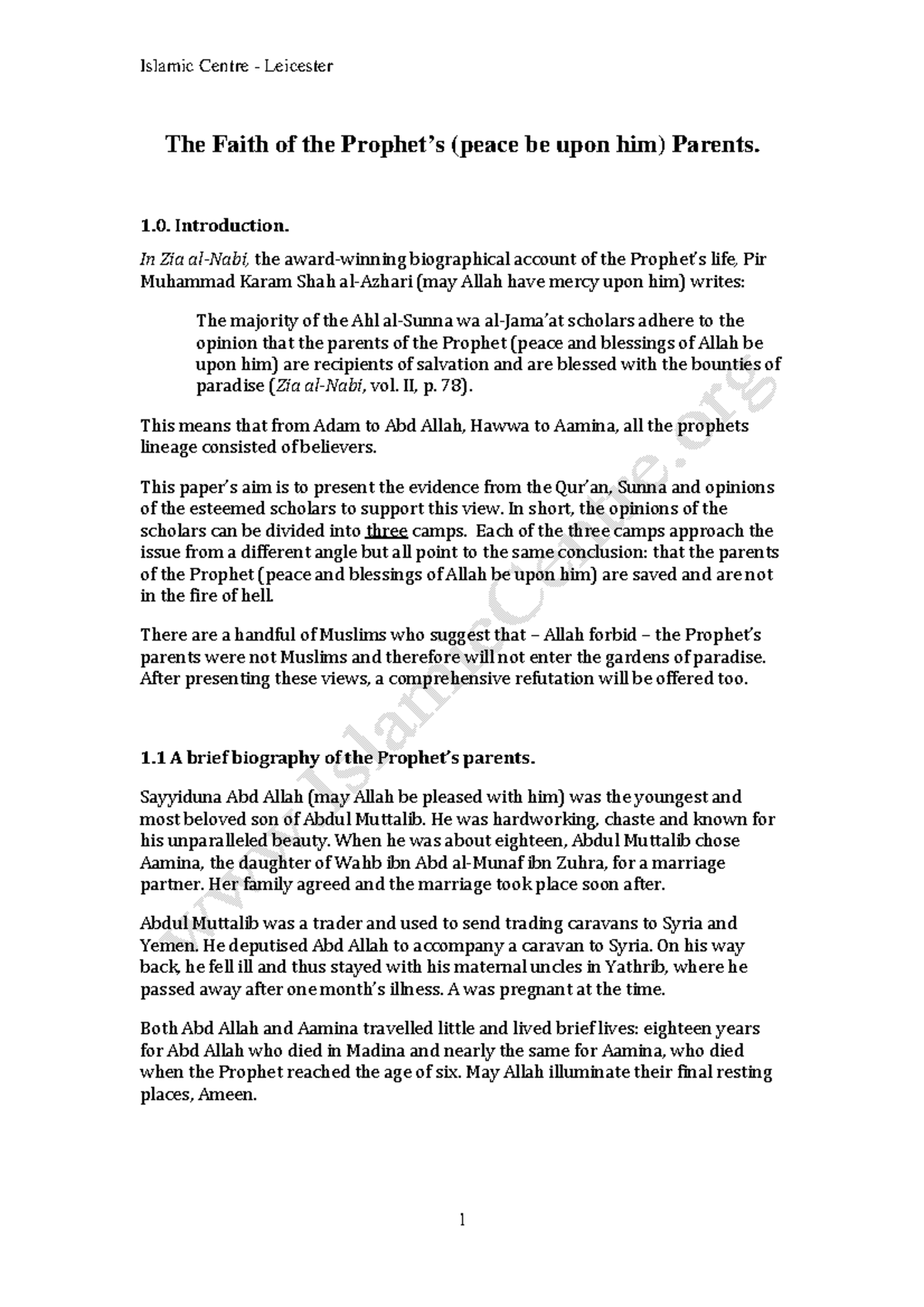 Faith of the Prophet's Parents: Evidence and Scholarly Perspectives ...