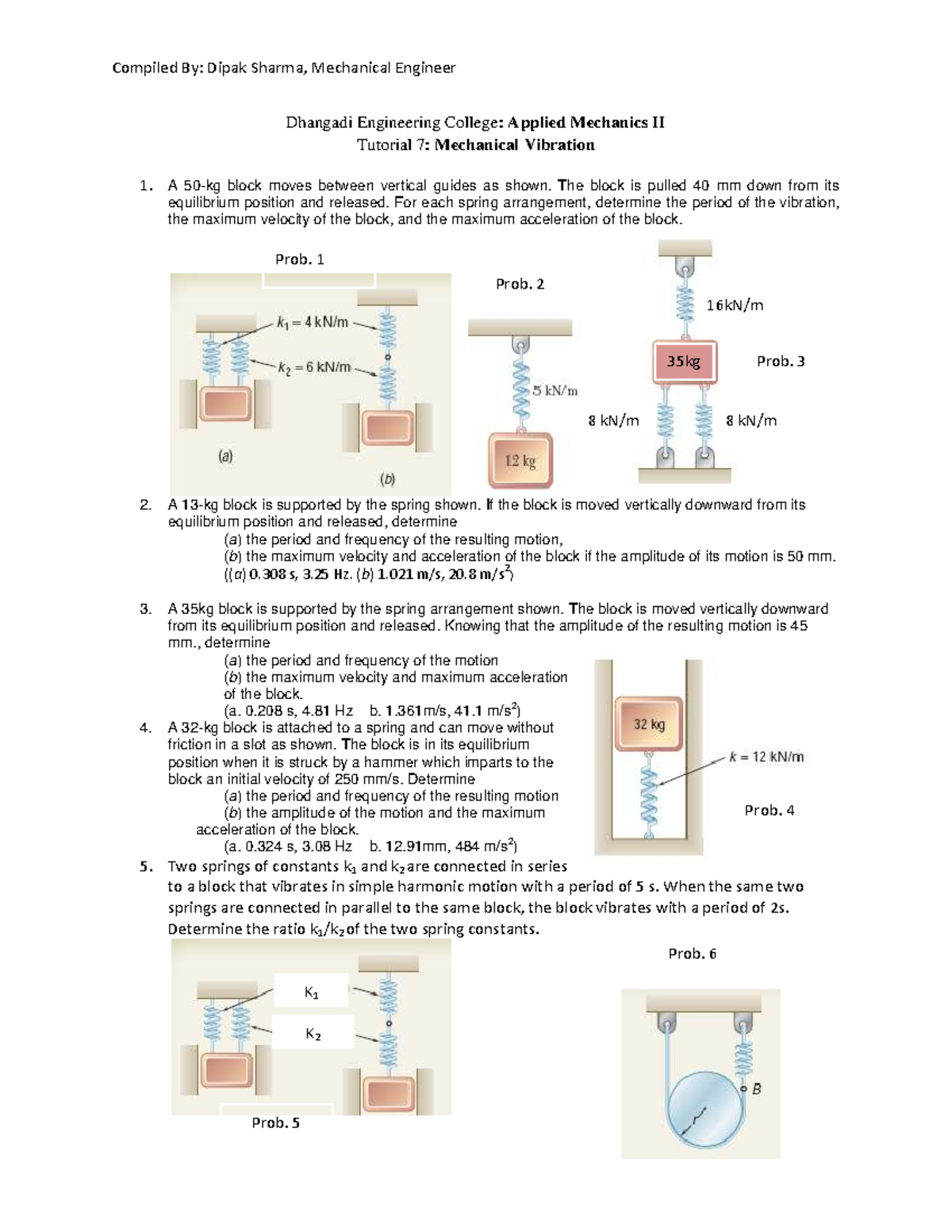Applied Mechanics II (ME 202) Tutorial 7: Mechanical Vibrations ...