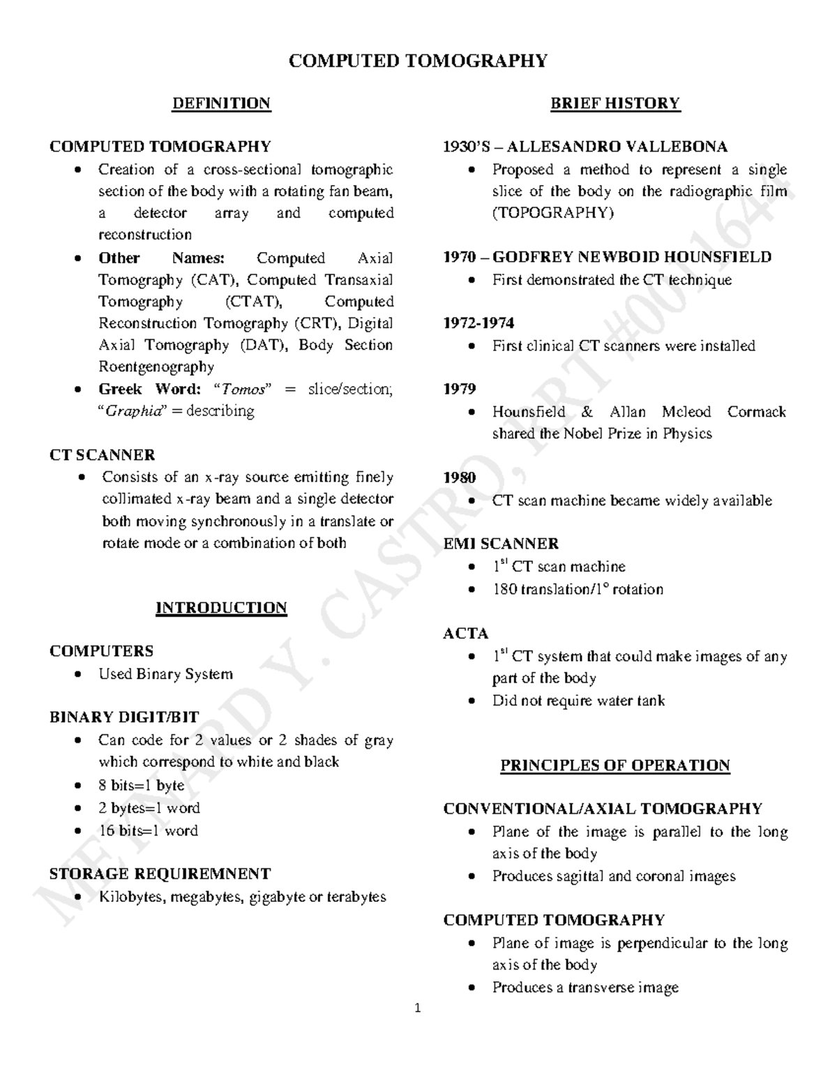 CT Scan Notes - Comprehensive Overview of Computed Tomography - Studocu