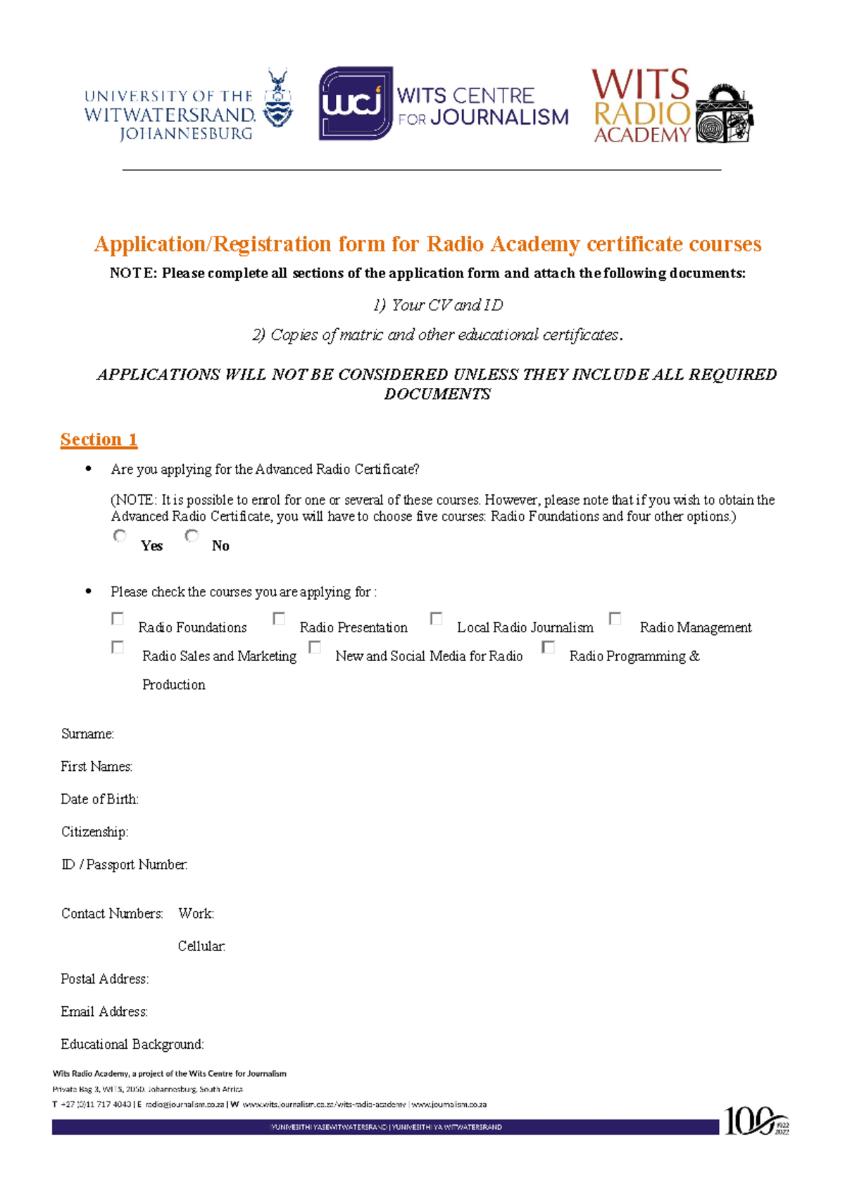 Wits-Radio-Academy-Course-Form - Application/Registration form for ...