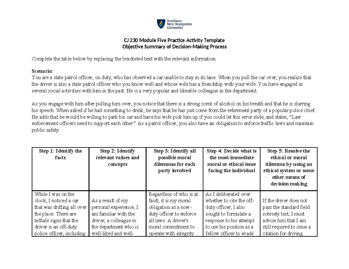 CJ 230 Module 5 Ethical Dilemma in Law Enforcement Scenario Analysis ...