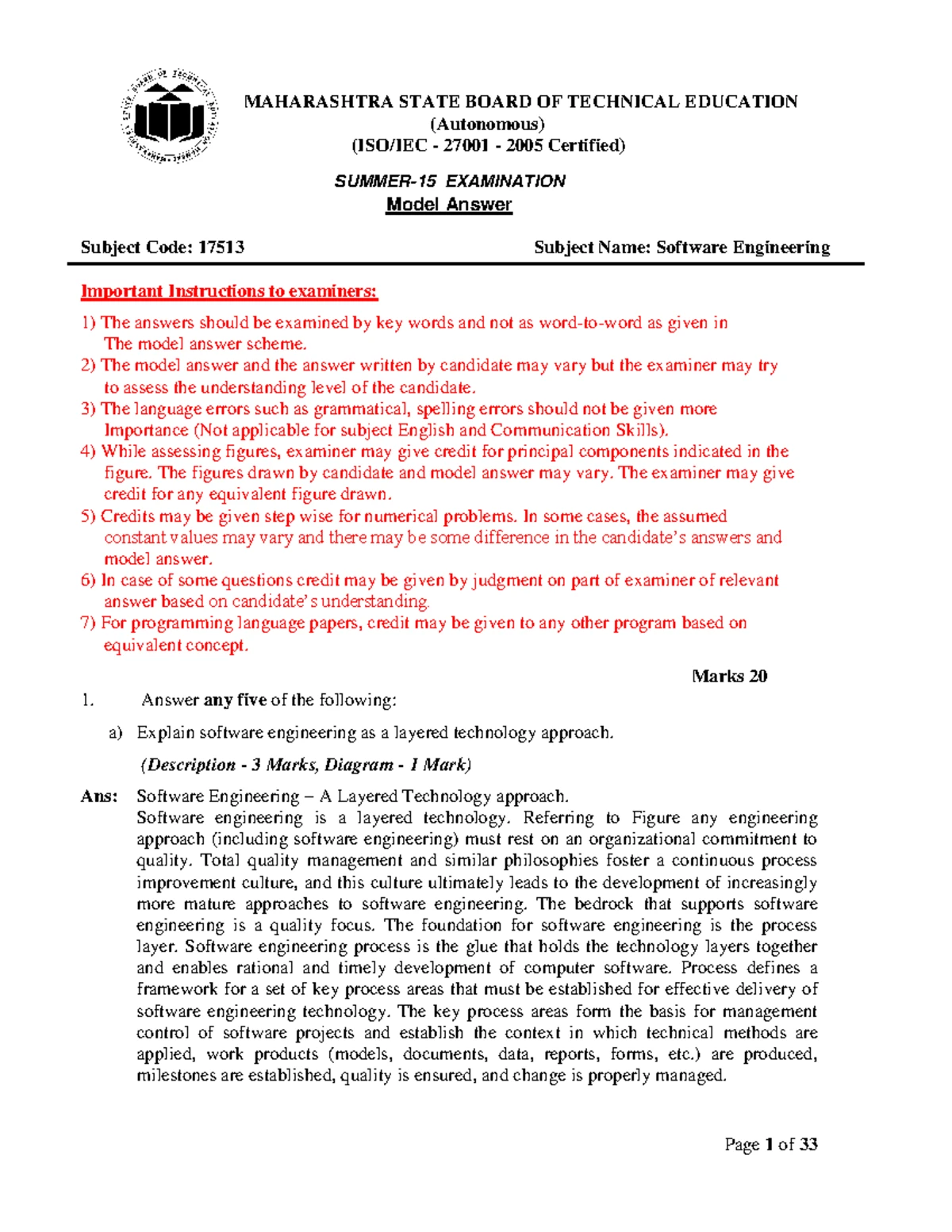 22413 Software Engineering Model Answer - Summer 2022 Exam - Studocu
