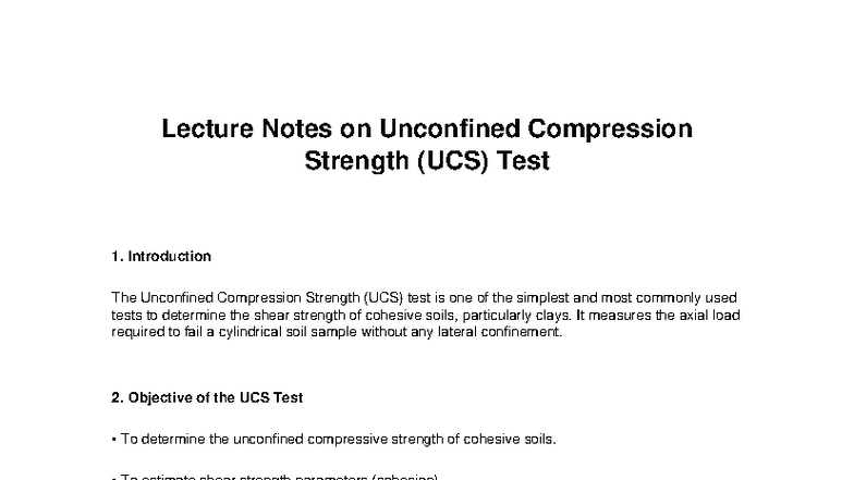 Lecture Notes on UCS Test: Unconfined Compression Strength Analysis ...