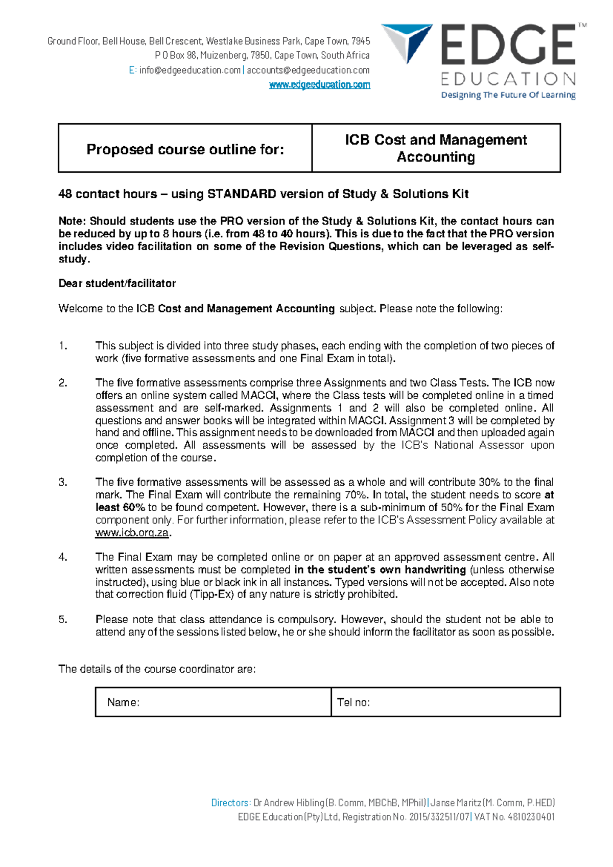 ICB Cost and Management Accounting Course Outline & Study Plan 2024 ...