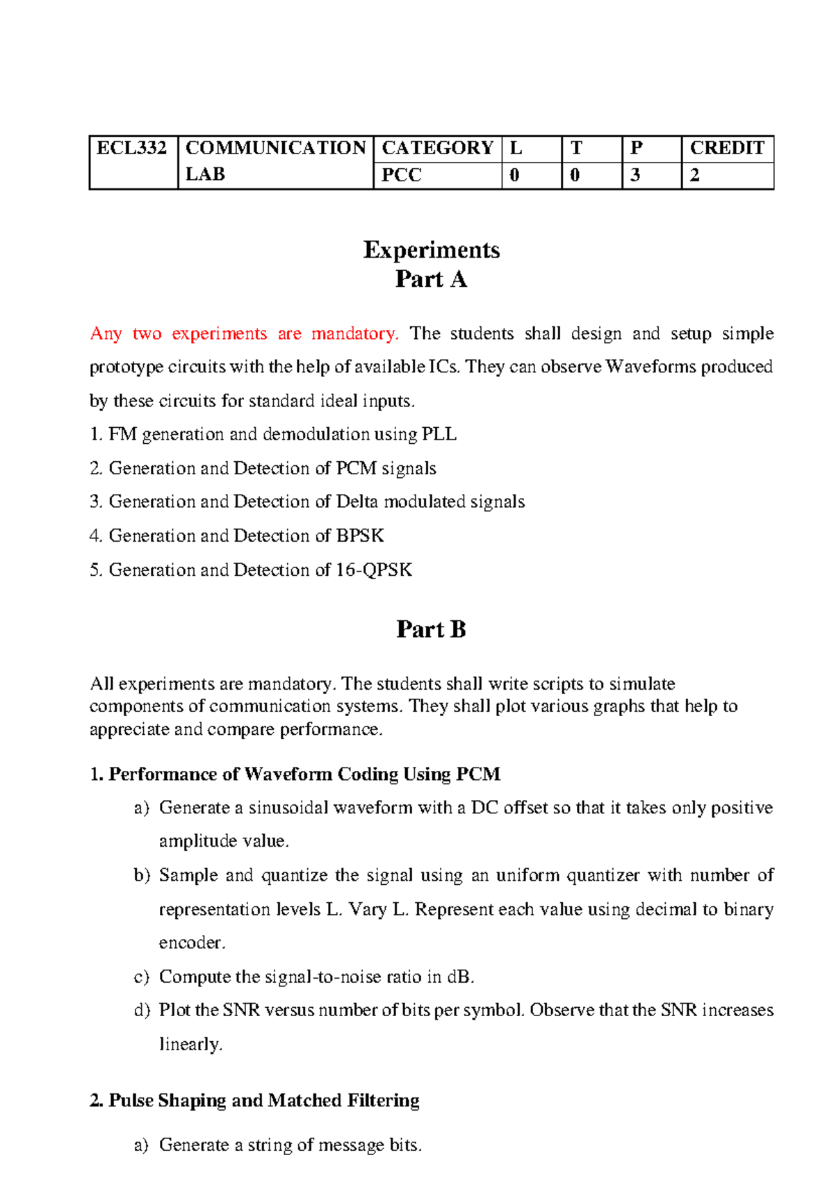 ECL332 Communication Lab Manual: Experiments and Simulations - Studocu