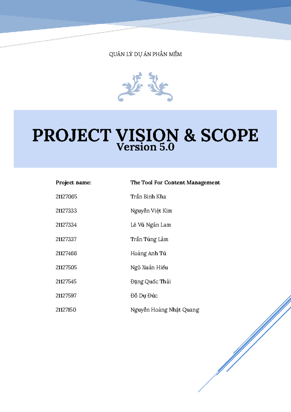 TFCM 21127065 Project Vision & Scope Document - Version 5.0 - Studocu