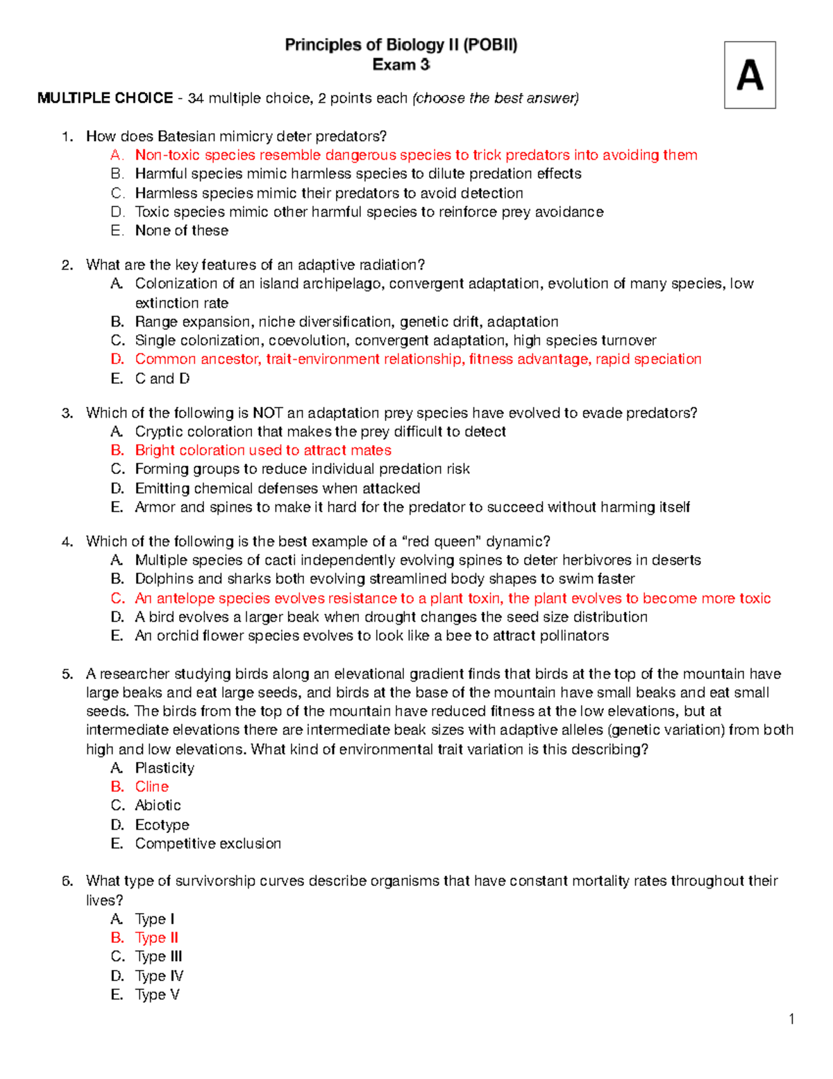 Exam 3A-KEY - pob 2 exam 3 pob ii midterm 3 - MULTIPLE CHOICE - 34 ...