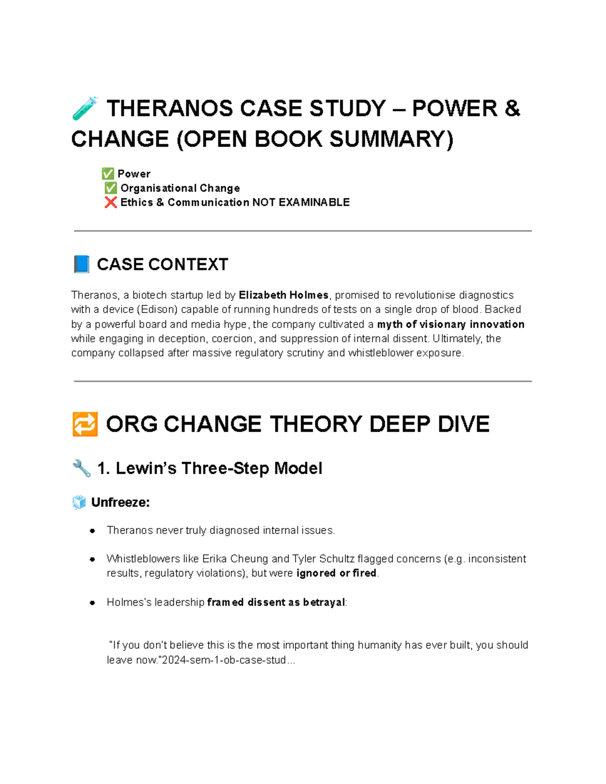 THERANOS CASE STUDY: POWER, CHANGE, AND ETHICS ANALYSIS - Studocu