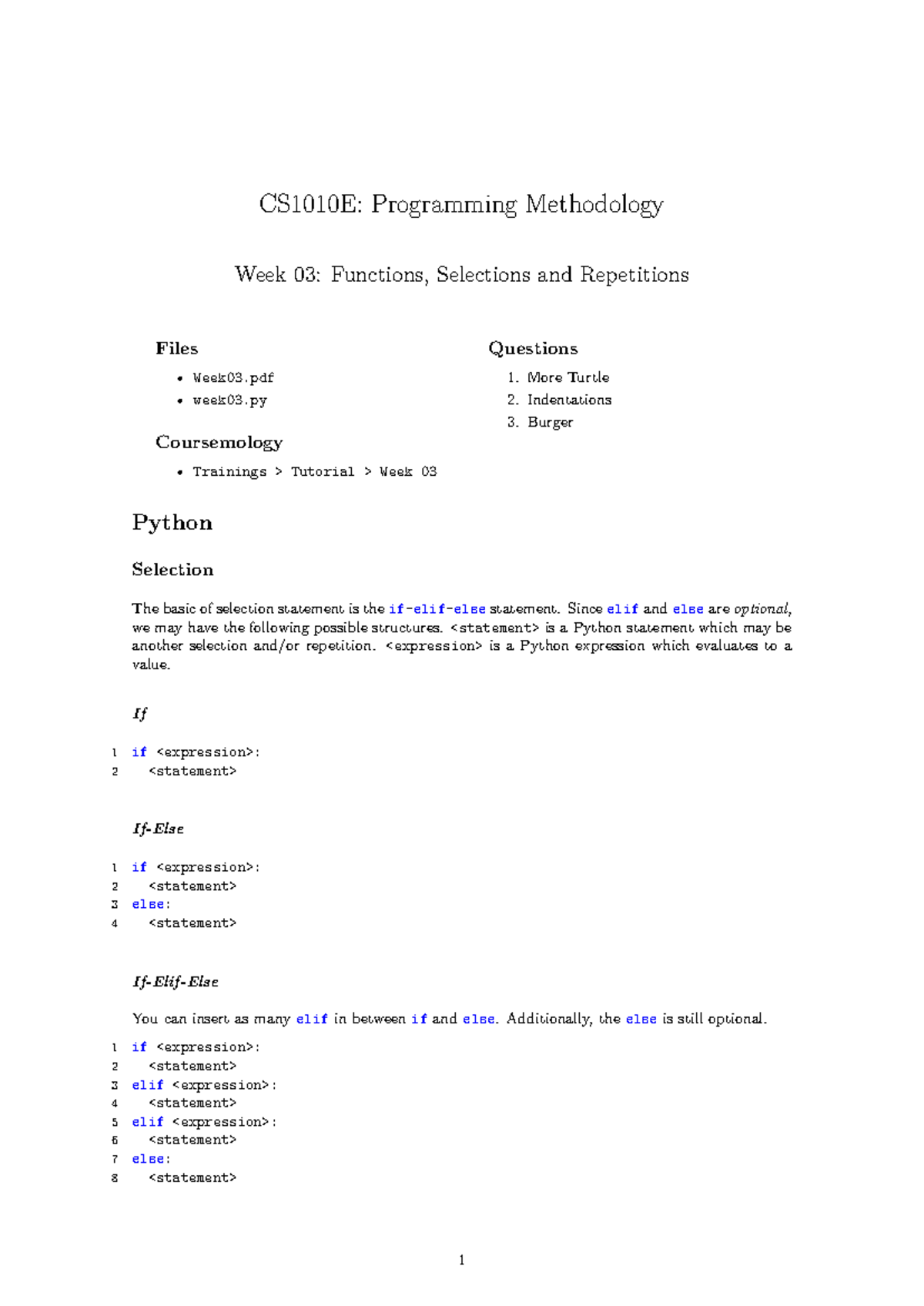 Week03 - Week 3 tutorial - CS1010E: Programming Methodology Week 03 ...