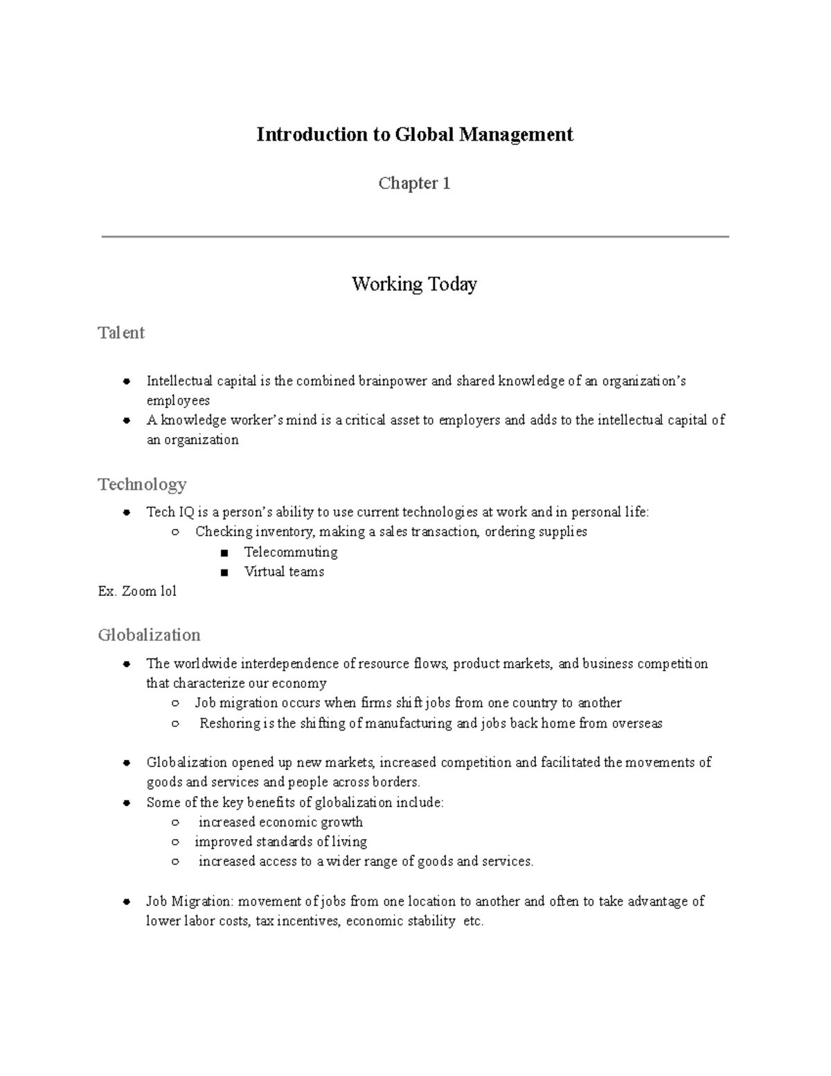 GMS200 Chapter 1 notes - Introduction to Global Management Chapter 1 ...