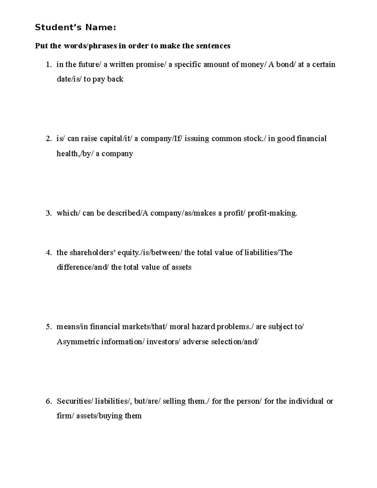 Sentence Building Exercise 1 - Bài tập nhóm - Studocu