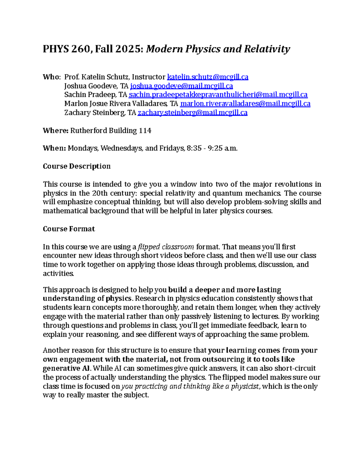 PHYS 260 Syllabus: Modern Physics & Relativity - Fall 2025 - Studocu