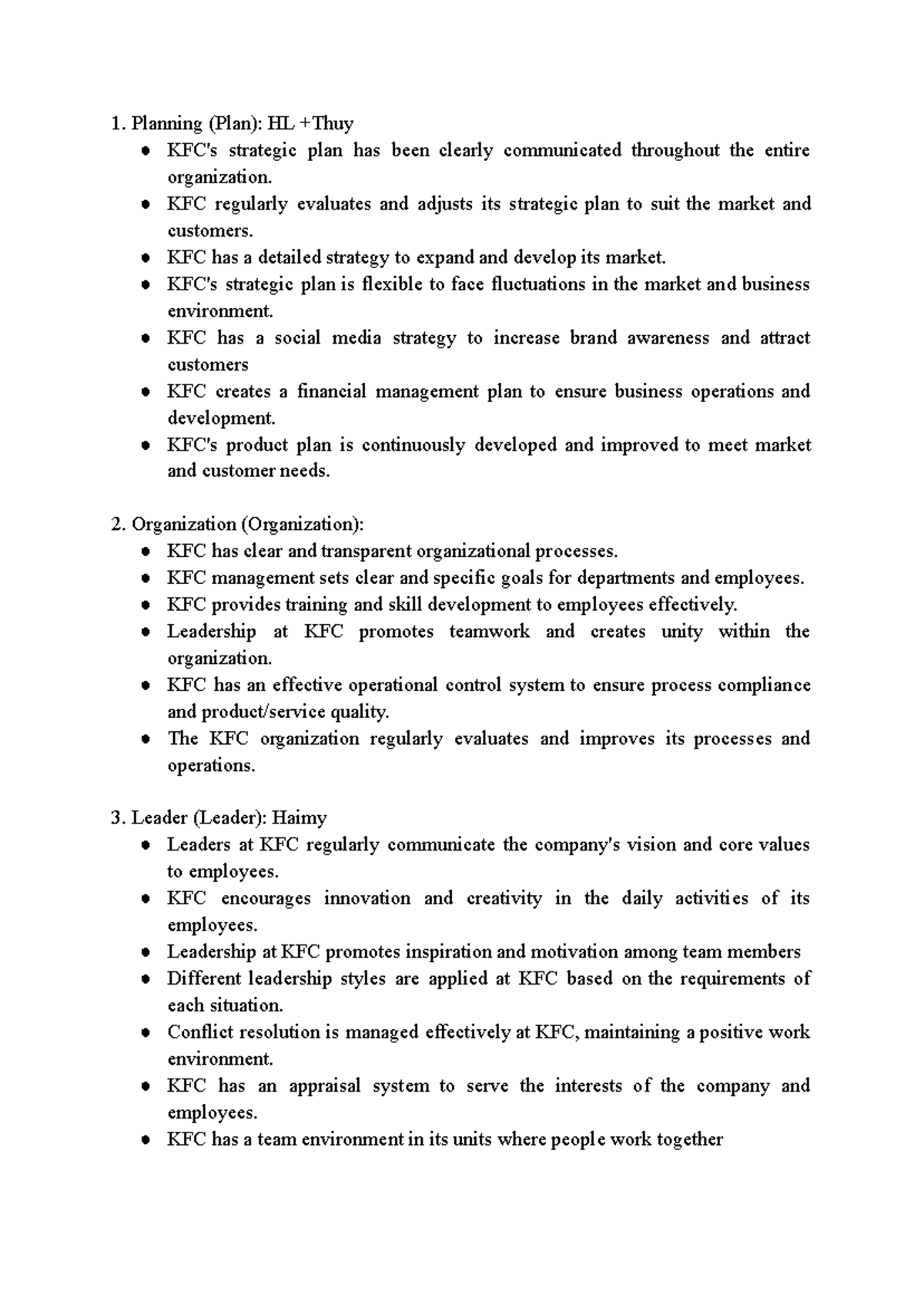KFC Strategic Planning and Organizational Structure Overview - Studocu