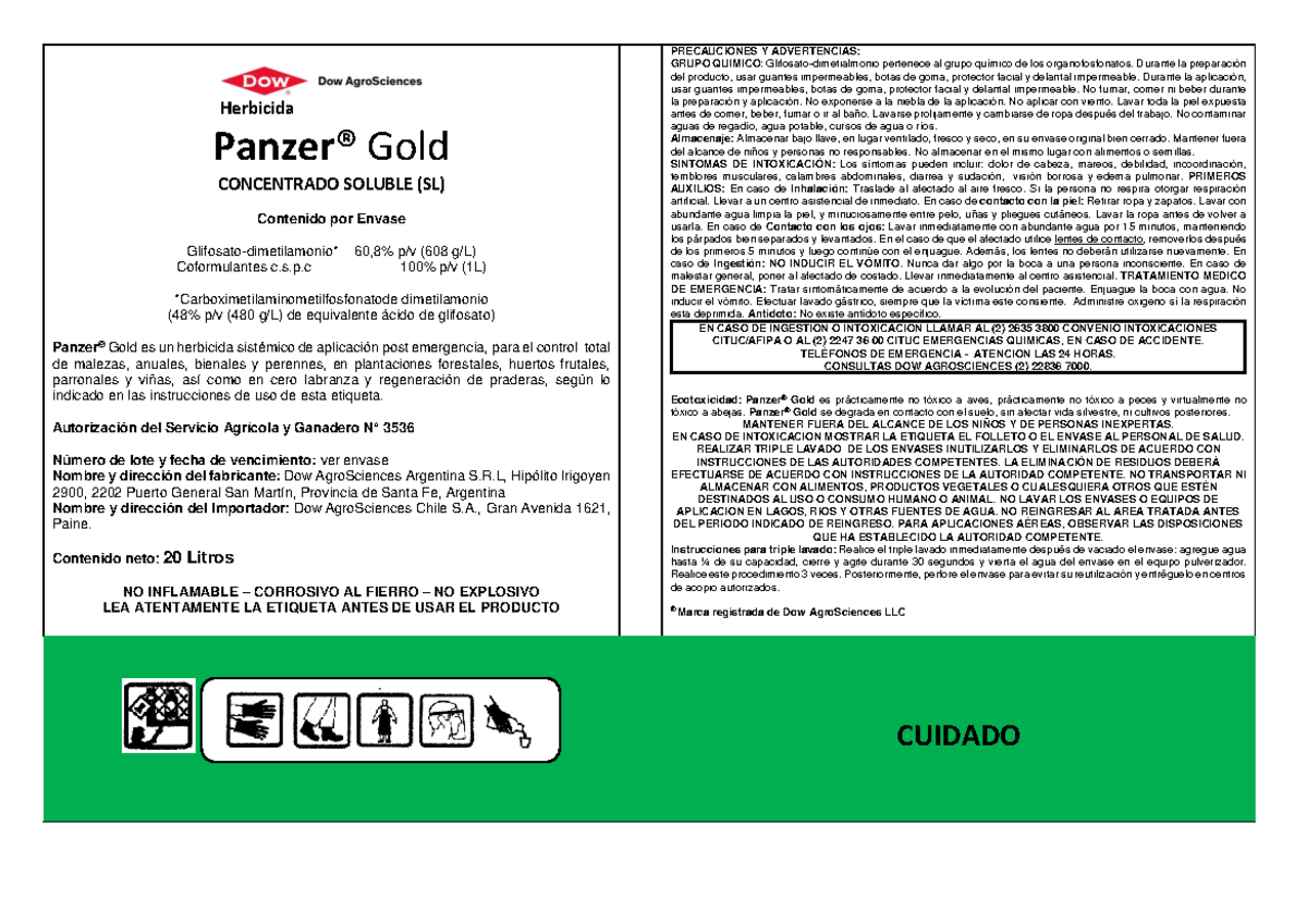 Herbicida Panzer® Gold SL - Etiqueta de Uso y Precauciones - Studocu