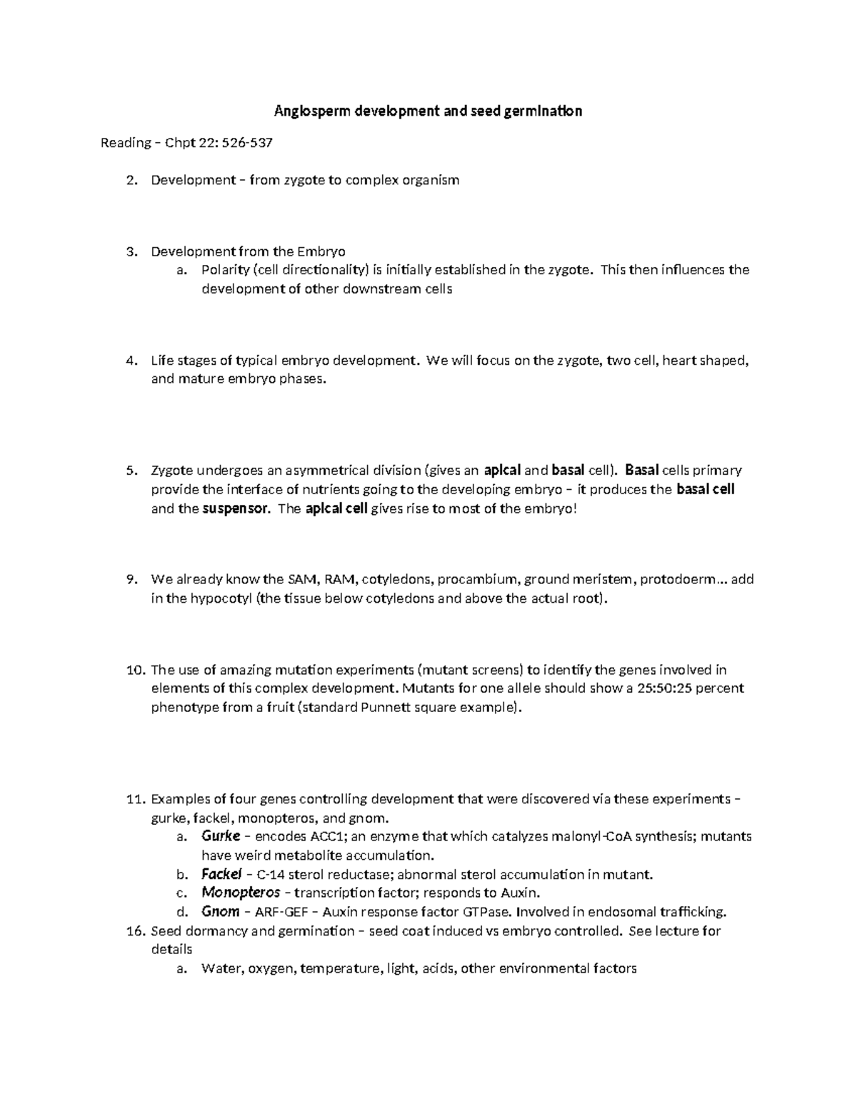Angiosperm Development and Seed Germination: Chpt 22 Notes - Angiosperm ...