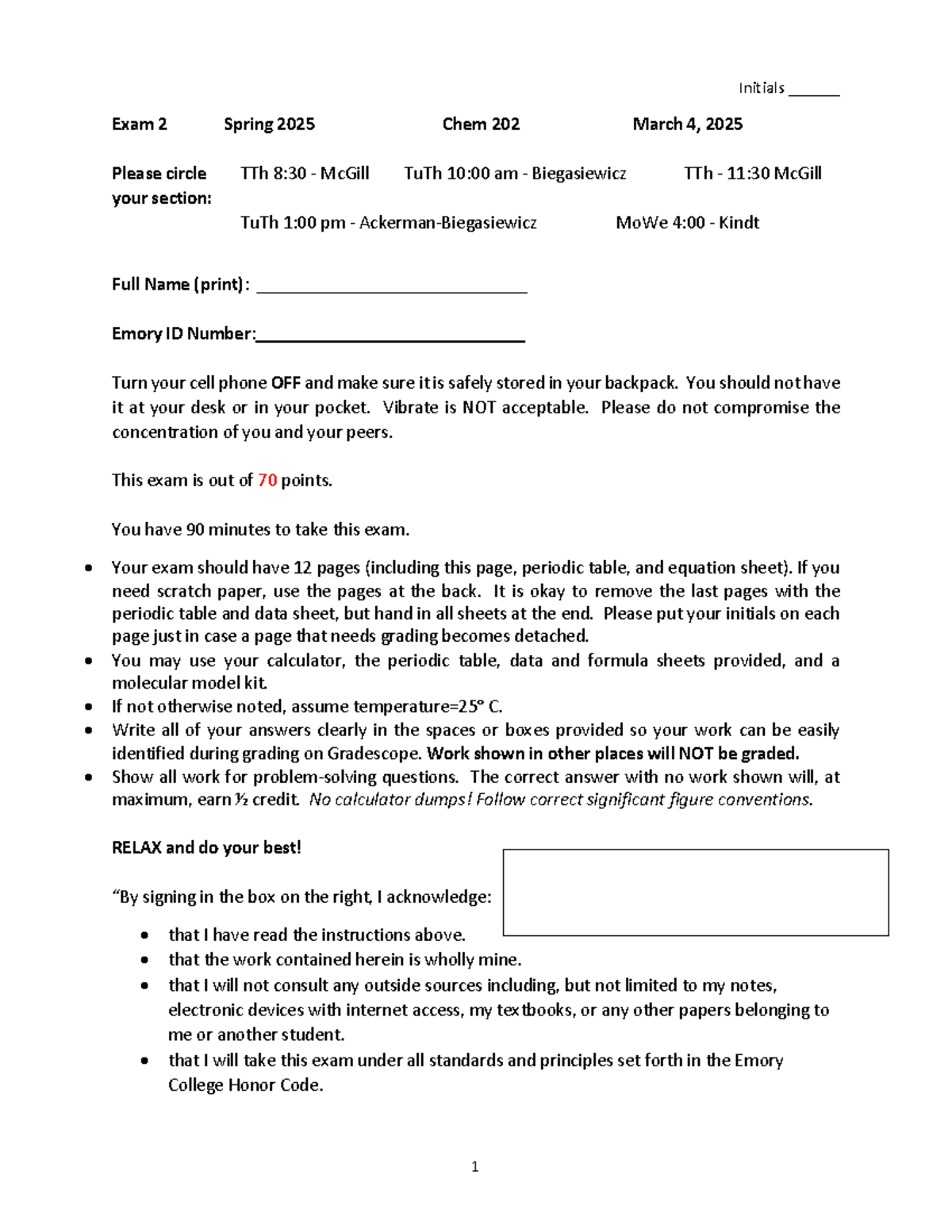 Chem202 Exam 2 Spring 2025 Instructions and Guidelines - Studocu