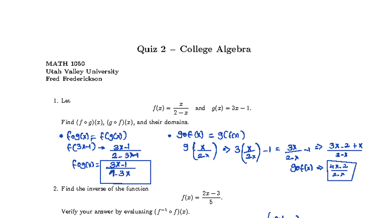 Quiz+2 math - First test of the year - MATH 2270 - Quiz 2 College ...