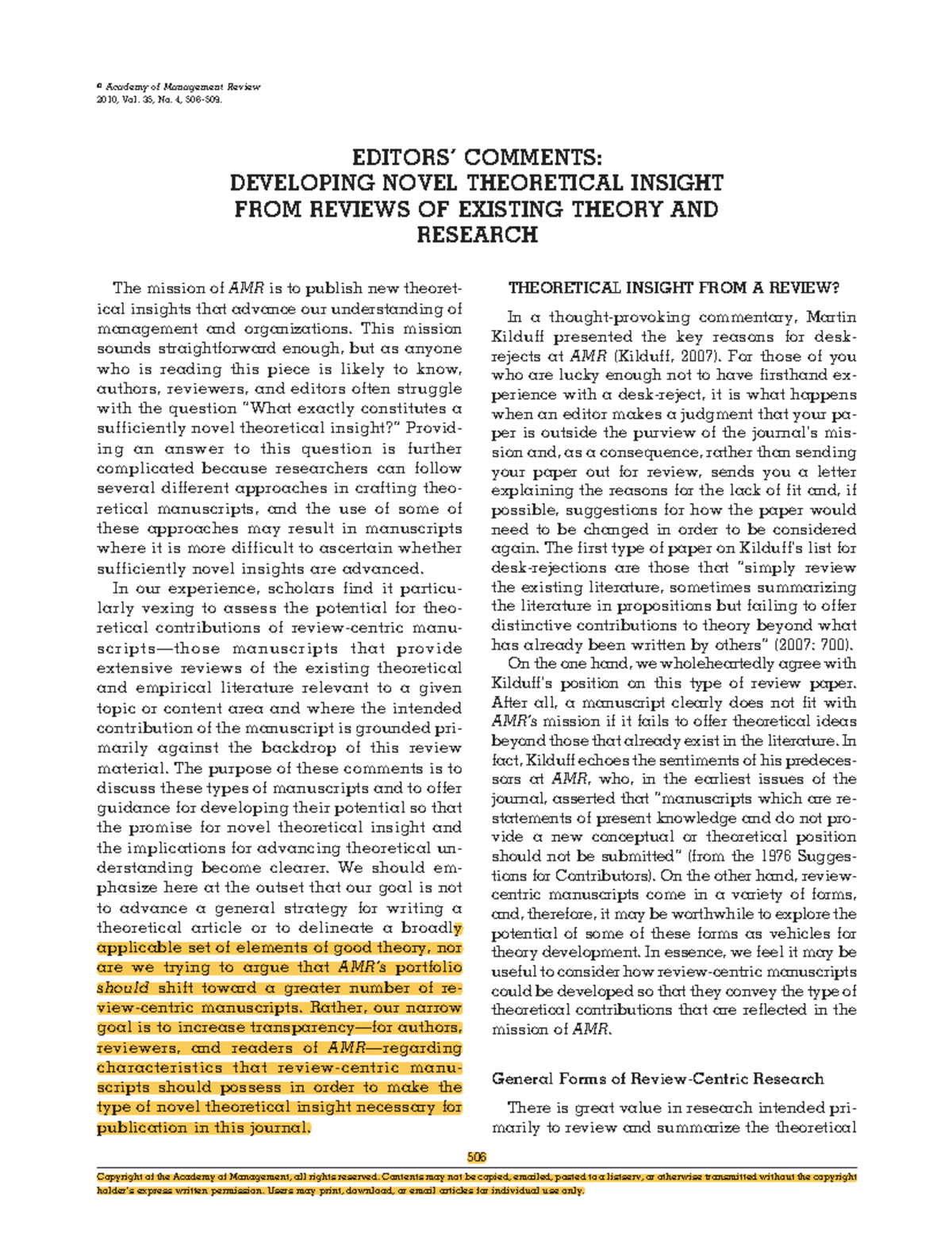 03 READ: Developing Novel Theoretical Insights for AMR 2010 - Studocu