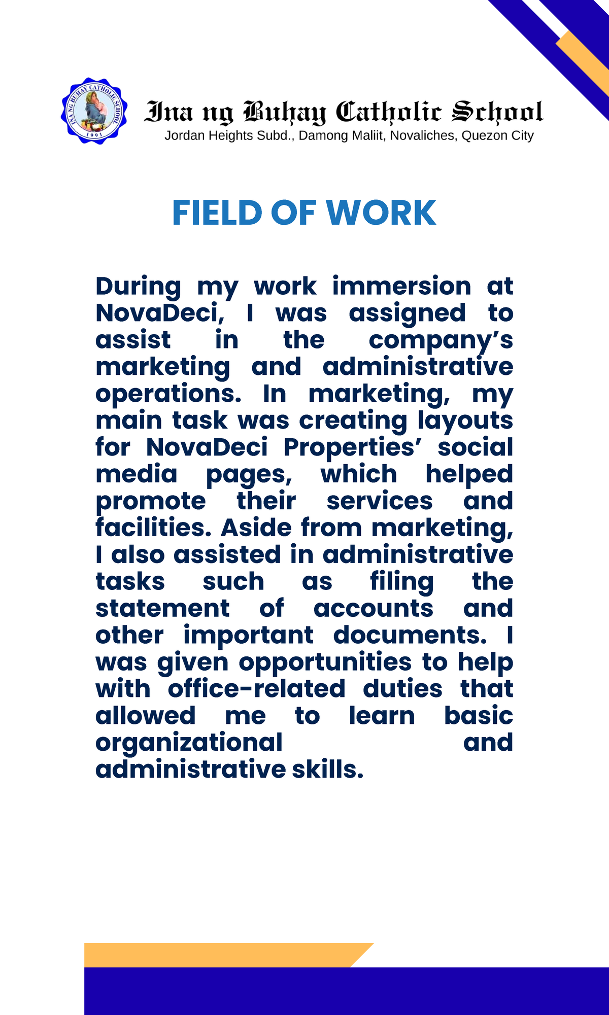 Matt - notes - FIELD OF WORK During my work immersion at NovaDeci, I ...
