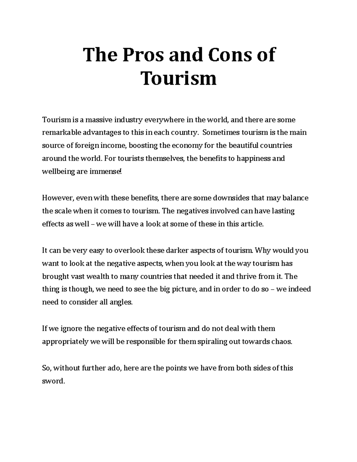The Pros and Cons of Tourism: A Comprehensive Analysis - Studocu
