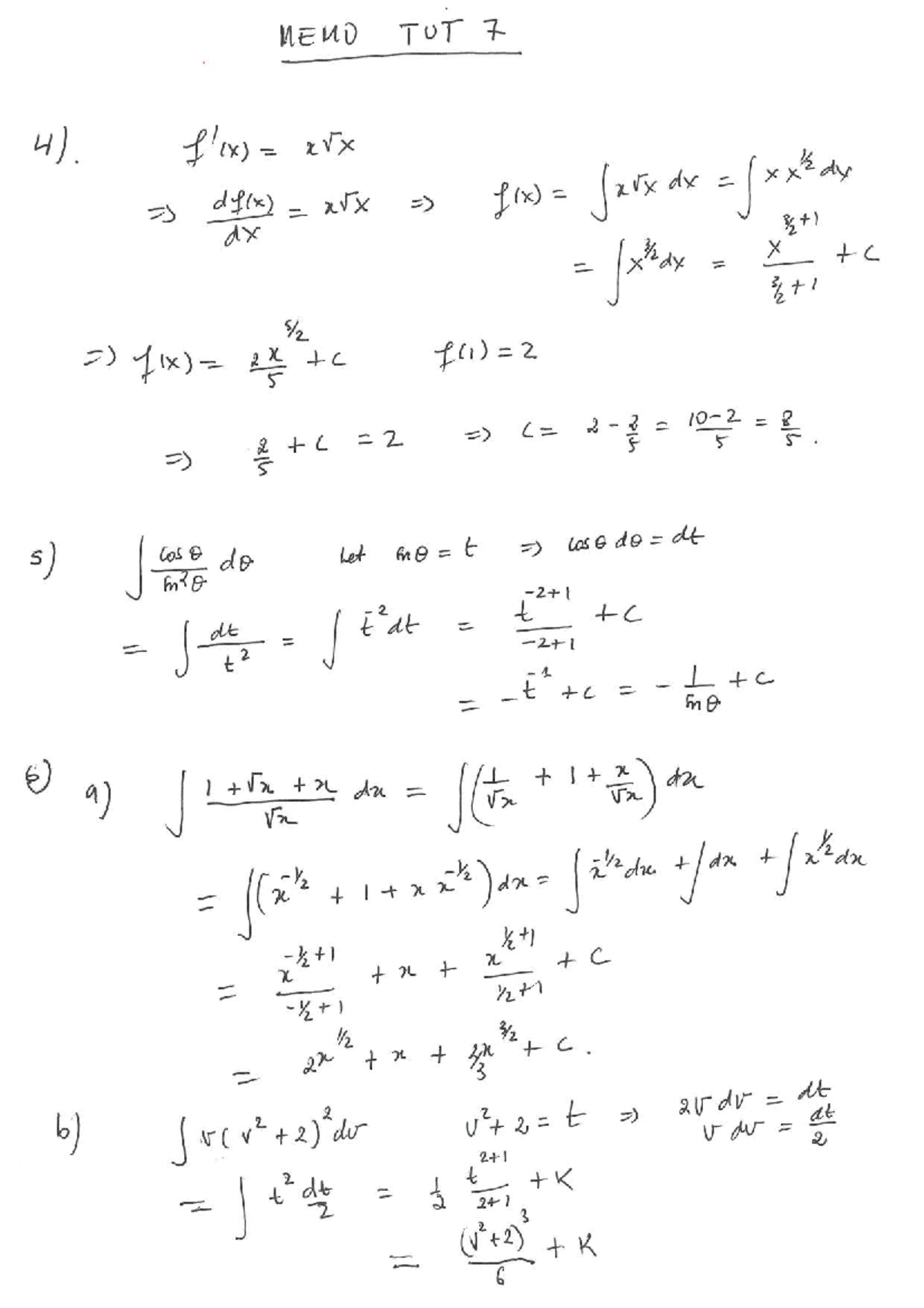 MTHS111 Tutorial 7 2023 - Detailed Memo and Solutions - Studocu
