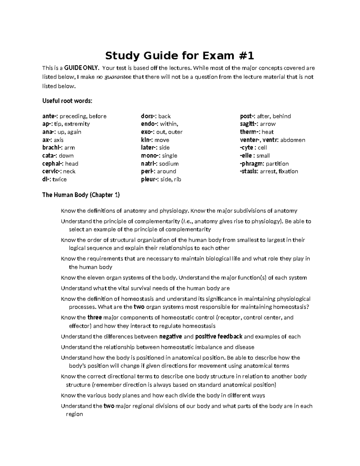 BIO 1141 Exam 1 Comprehensive Study Guide for Anatomy & Chemistry - Studocu