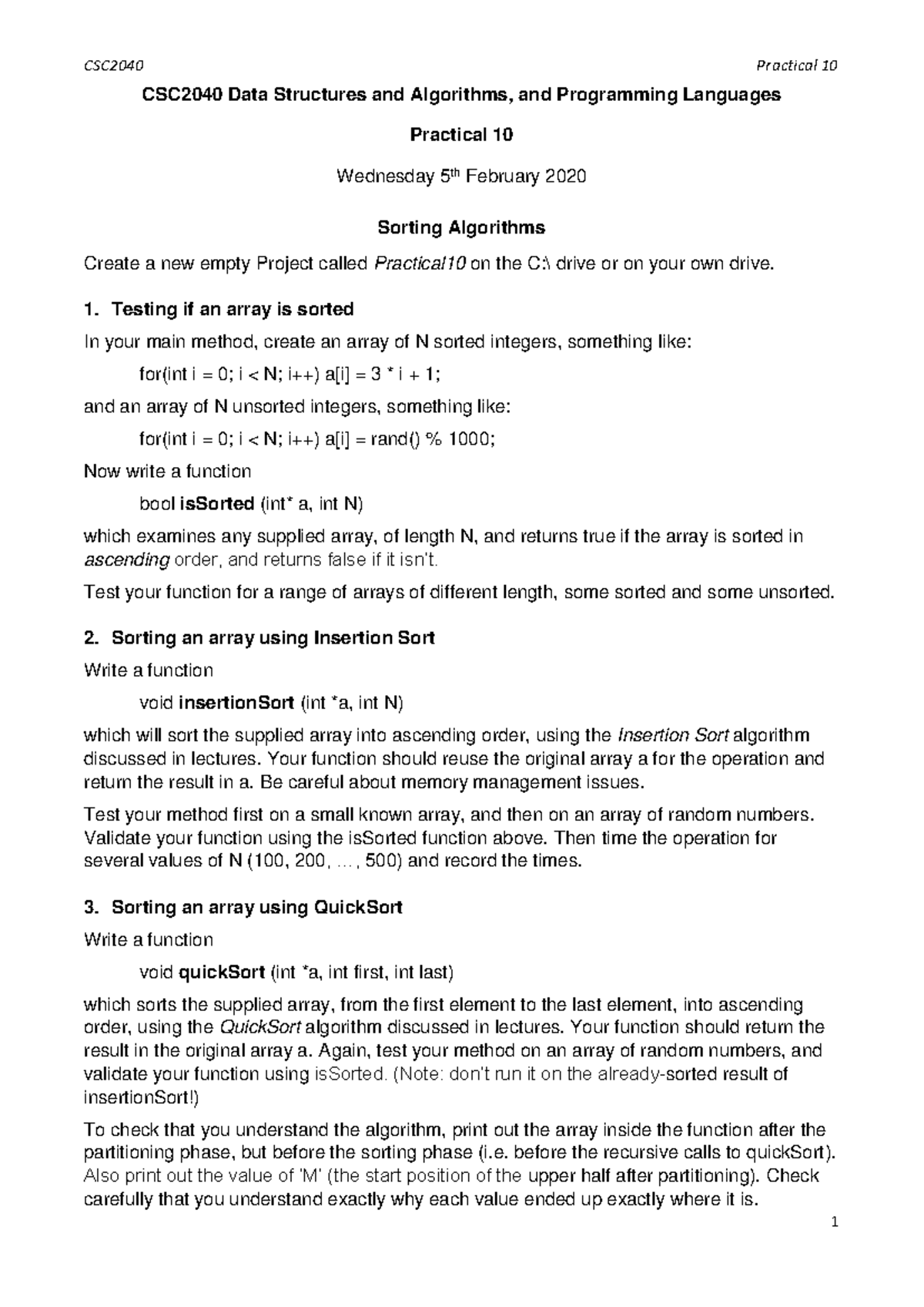 Practical 10 - CSC2040 Practical 10 1 CSC2040 Data Structures and ...