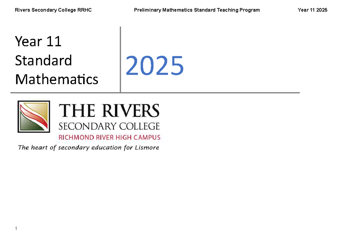 Preliminary Mathematics Standard Teaching Program - Year 11 2025 - Studocu