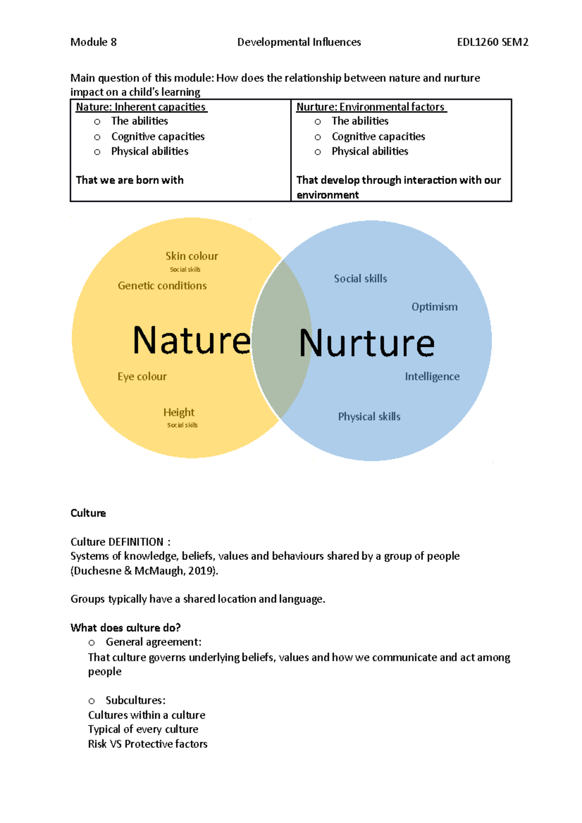 Module 8 - Developmental Influences EDL1260 - Main question of this ...