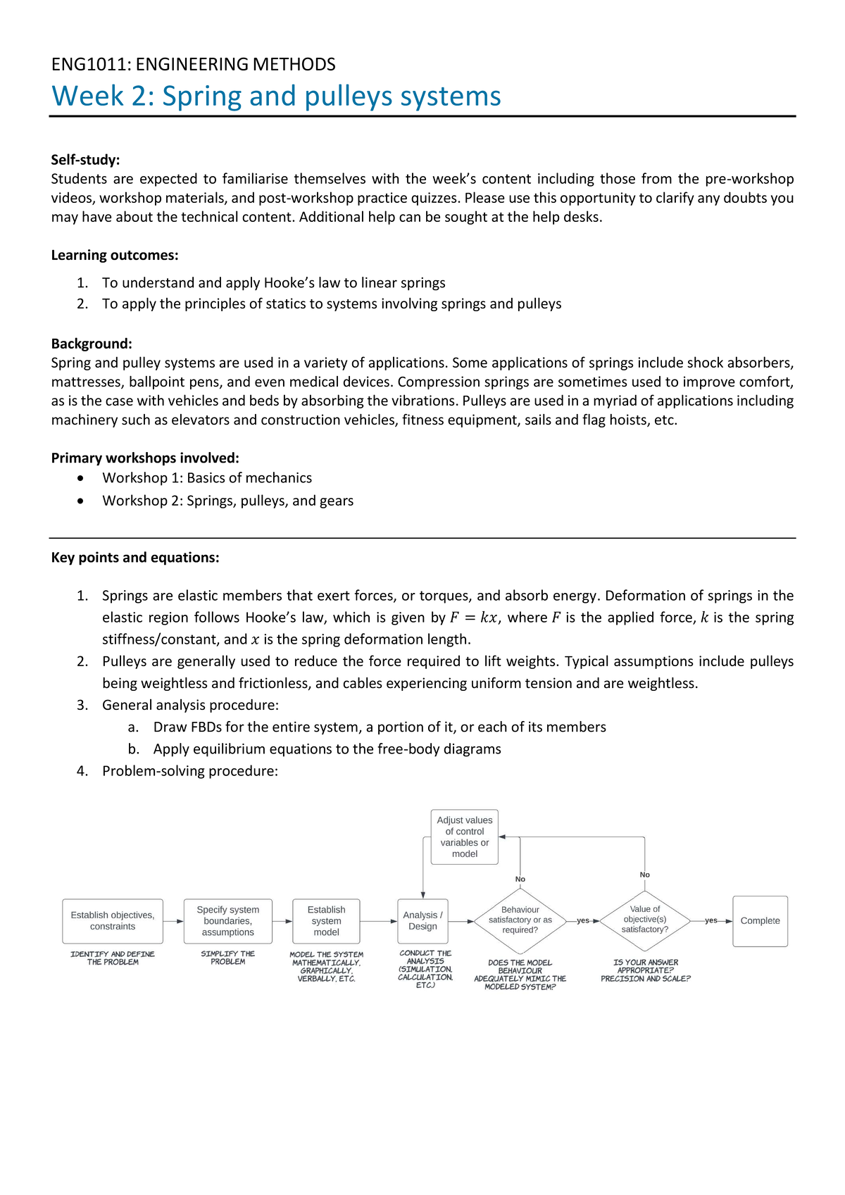 ENG1011: Engineering Methods Week 2 - Spring & Pulley Systems Practice ...