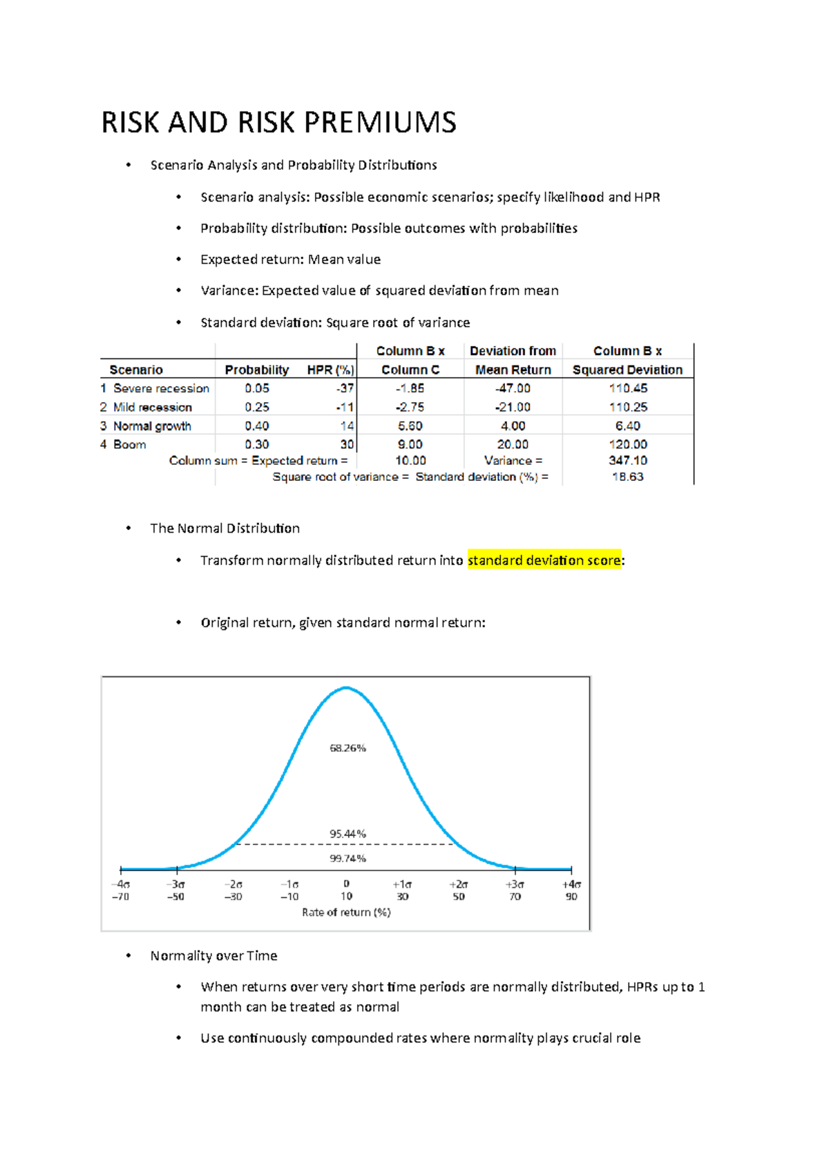 Chapter 5 P2 - RISK AND RISK PREMIUMS Scenario Analysis and Probability ...