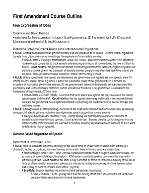 Class Notes - First Amendment: Freedom of Speech & Key Cases - Studocu