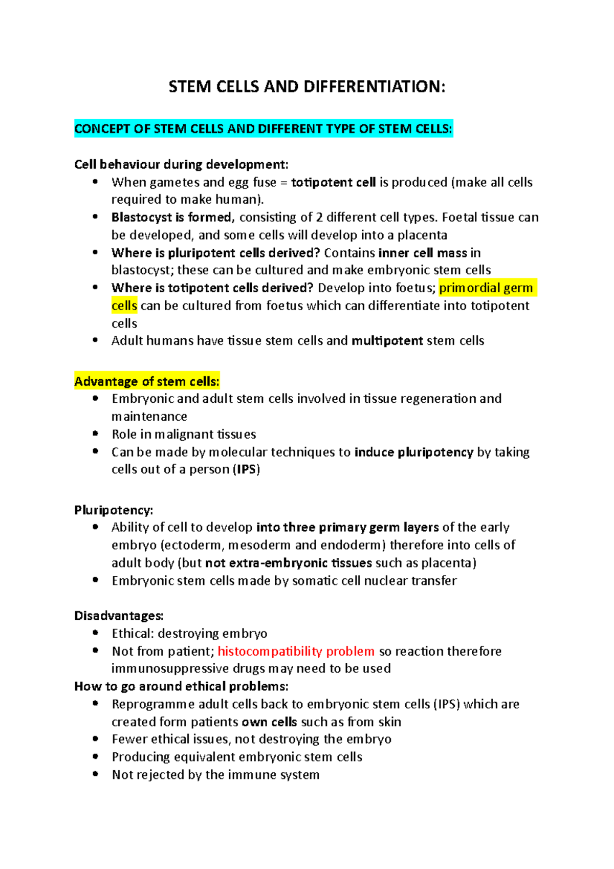 WEEK 10 Lecture Notes: Types and Applications of Stem Cells - Studocu