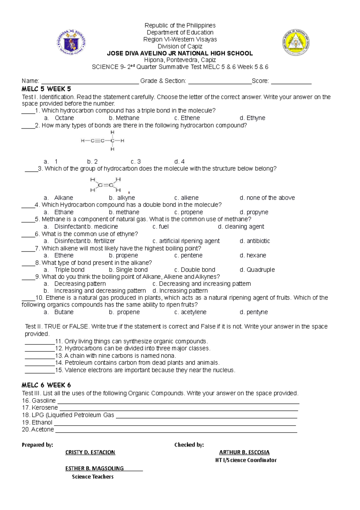 Science 9 2nd Quarter Summative Test MELC 5 & 6 (Weeks 5 & 6) - Studocu