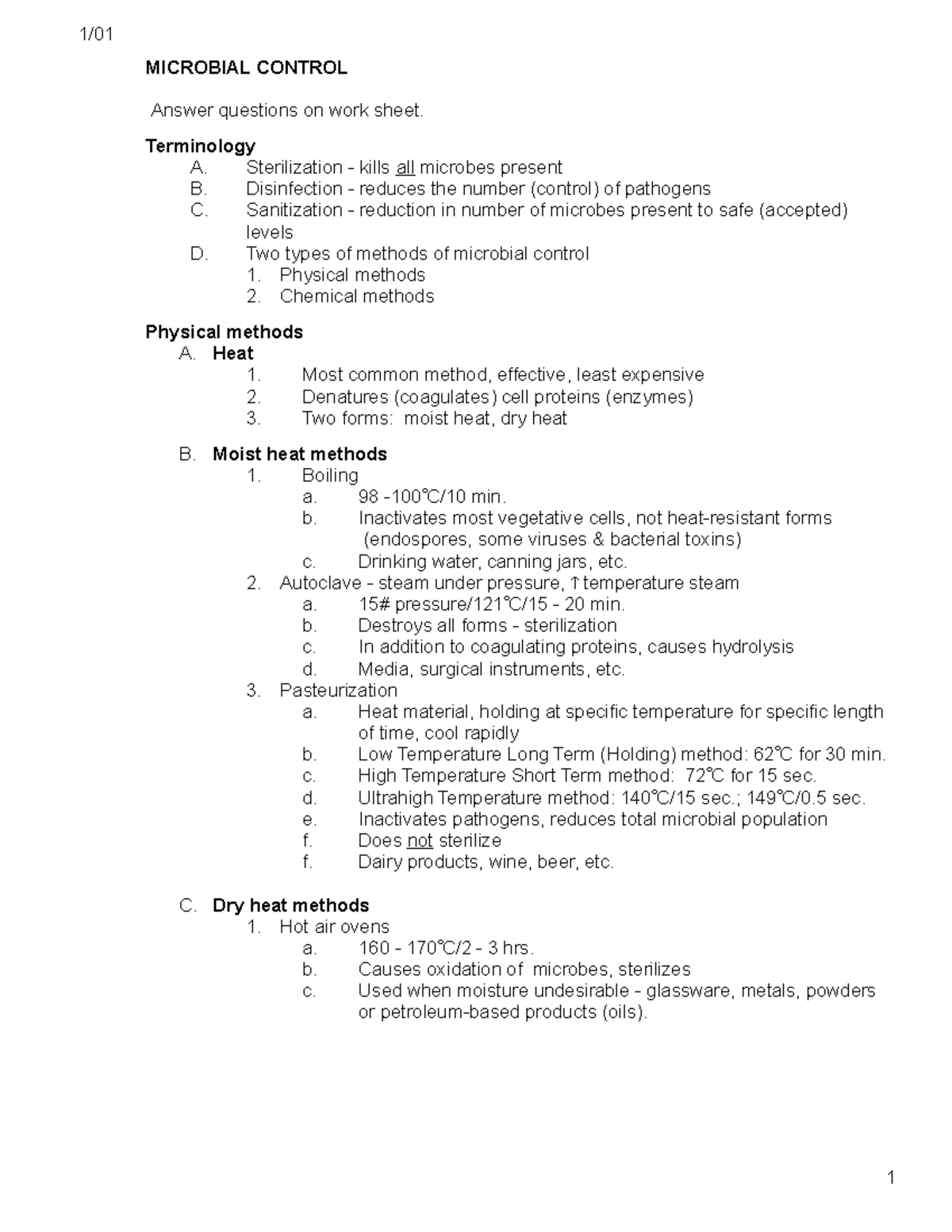 Microbial control 1 - 1/01 MICROBIAL CONTROL Answer questions on work ...