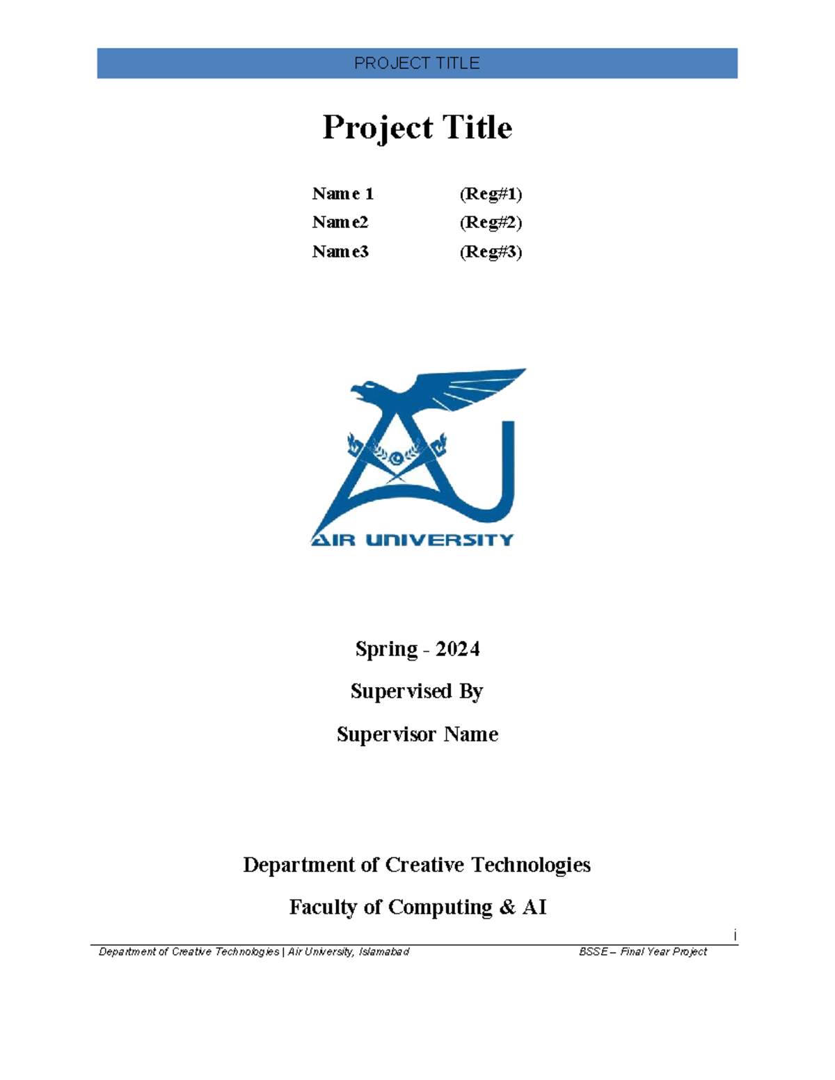 BSSE - FYP Final Report Template for Spring 2024 Project - Studocu