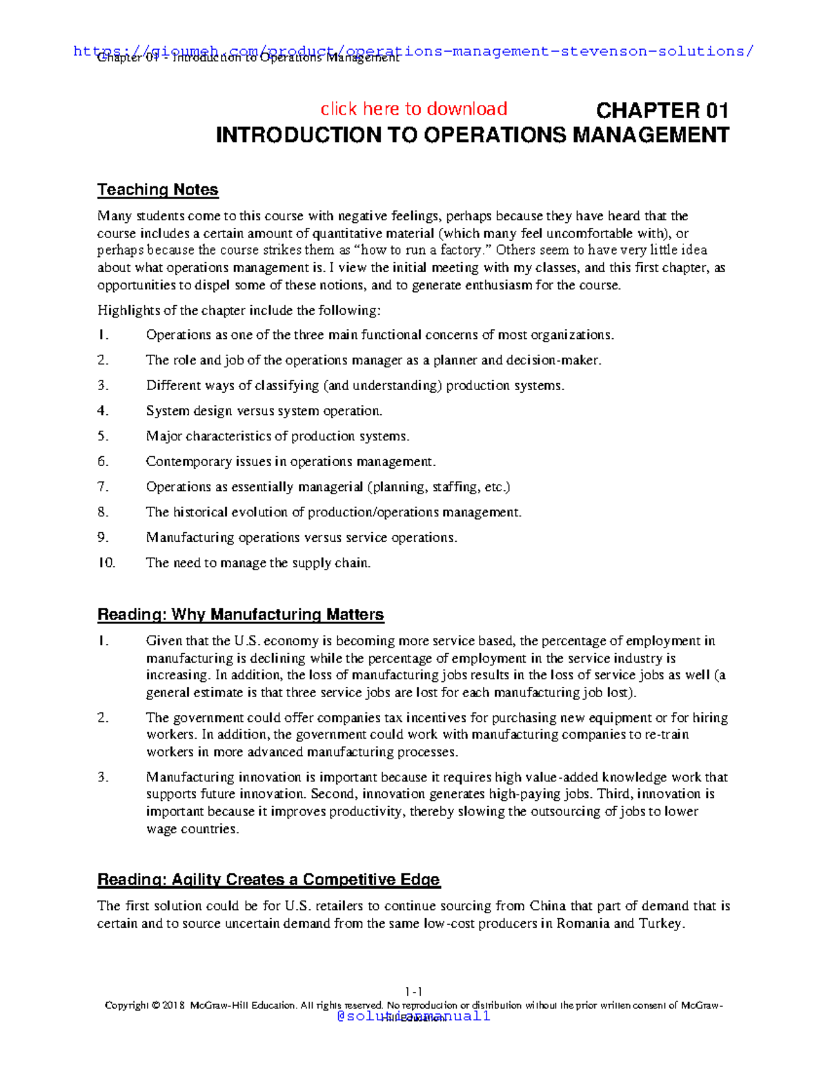 OM 101: Introduction to Operations Management - Chapter 01 Solutions ...