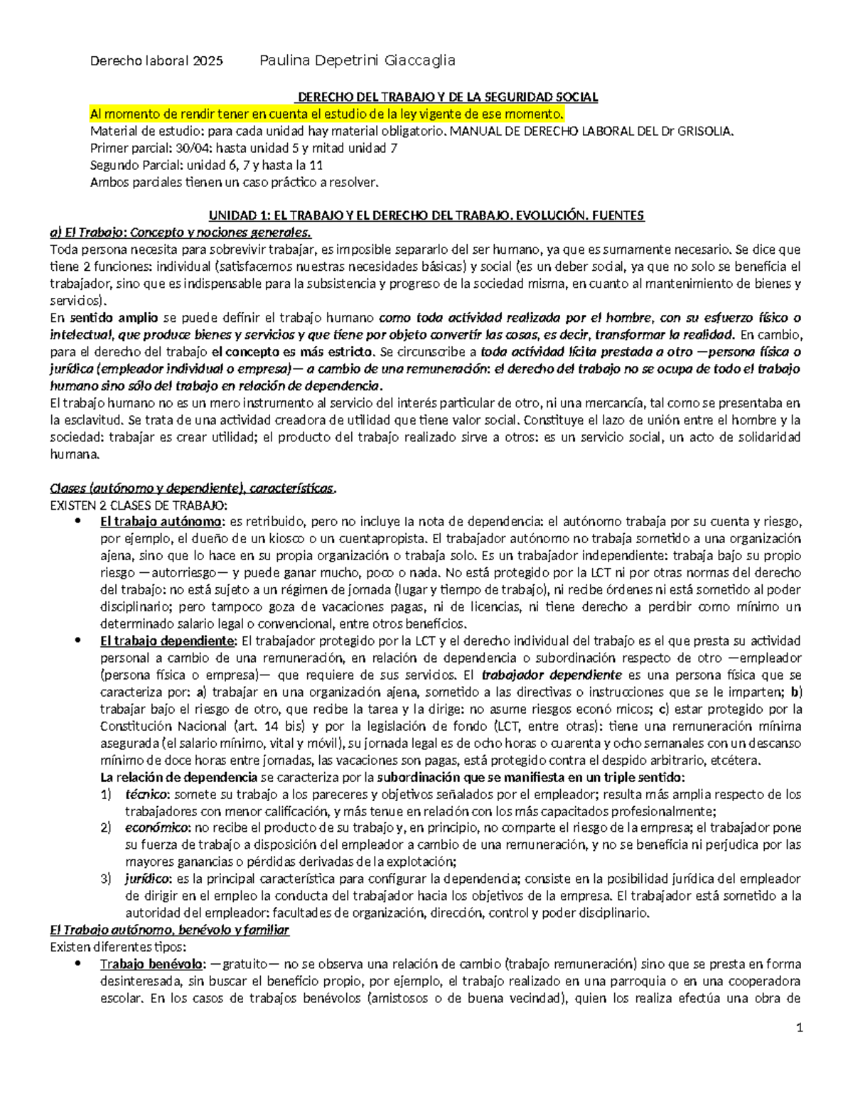 Resumen de Derecho Laboral y Seguridad Social 2025 - Paulina Depetrini ...